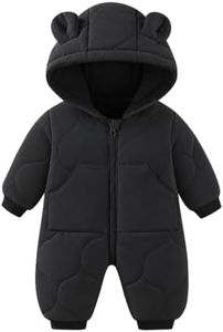 JiAmy Baby Snowsuit Winter Romper Hooded Boys Girls Jumpsuit Bear Thick Windproof Cap Infant Winter Clothes 0-3 Months Black