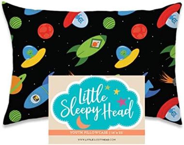 Little Sleepy Head Youth Pillow Case - 100% Made Cotton & Hypoallergenic Pillow Case - Snug Fit Envelope Pillowcase Enclosure - Youth Pillow 16x22 Size - (Space 'N Rockets) Design Travel Pillow Cover