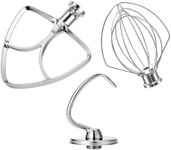 Stainless Steel Stand Mixer Attachments 3-Piece (4.5-5QT Flat Beater, 4.5-5QT Dough Hook, K45WW 6-Wire Whip Attachment) for KitchenAid Tilt-Head Stand Mixer and 4.5-5 Quart Bowl, Dishwasher Safe