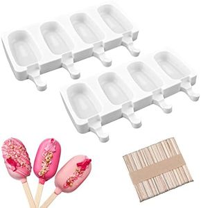 SAKOLLA Popsicle Silicone Molds (Set of 2), Ice Pop Molds Mini 4 Cavities Oval Homemade Cake Popsicle Maker with 50 Wooden Sticks