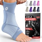 Sleeve Stars Ankle Brace for Women & Men, Ankle Wrap for Sprain, Compression Sleeve for Plantar Fasciitis Relief, Easy Customizable Support: w/Removable Strap (Single/Light Blue)