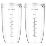 Two Pack 32oz Tall Cup Compatible with Nutribullet 600w 900w Blender, BPA Free & Dishwasher Safe - Clear