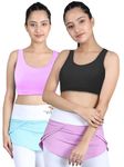 DChica Sports Bra for Girls | Cotton Non-Padded Beginners Full Coverage Wire Free T-Shirt Gym/Yoga Bra with Regular Broad Strap | Activewear Training Bra | Lilac & Black Bra Pack of 2