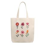 Cotton Canvas Printed White Vertical Women Tote Bag | 300 GSM Cloth |100% Organic Cotton | Shopping/Grocery Bag | Multi-Purpose Bag | Reusable (Spring)