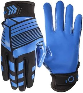VEASAERS Football Gloves Adult Youth Upgrade Silicone High Non-Slip Grip Flexible Lightweight Receiver Glove Adults Sizes for Men Women Kids Boys (Youth Medium, C-Blue)
