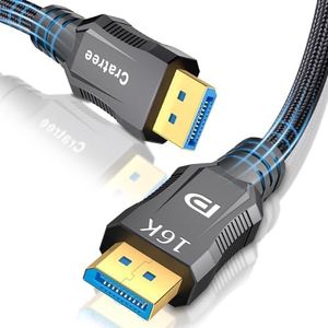 Cratree 16K DisplayPort 2.1 Cable 6.6 FT -VESA Certified DP to DP Braided Cord-Support 80Gbps,16K 60Hz,8K 120Hz,4K 240Hz /165Hz /144Hz - Compatible for FreeSync/G-Sync/Gaming Monitor/PC