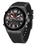 TEARTRACE Men's Watches Digital Analog Quartz Waterproof Casual Chronograph Watch with Alarm for Men Big Face Watches for Men with Silicone Strap, Black