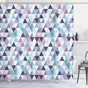 Ambesonne Geometric Shower Curtain, Mosaic Look Shapes and Triangles in Modern Colors Abstract Look Pattern Contemporary Fashion, Cloth Fabric Bathroom Decor Set with Hooks, 69" W x 70" L, Pink Blue