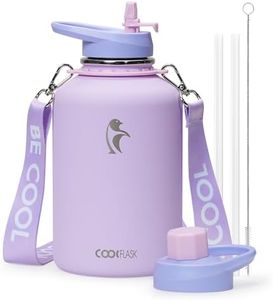 Coolflask Half Gallon Water Bottle with Strap, 64oz Insulated Water Jug Stainless Steel with Straw & Spout Lids, Metal Large Water Flask, Keep Cold 48h Hot 24h, Leak Proof & Non-BPA, Lavender