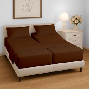 Split Queen Bed Sheet Set 5 Piece, Ultra Soft & Wrinkle Free, Fits Between 12" to 16" Deep Mattress, Easy Care Brushed Microfiber, Breathable and Cooling Bedding, Chocolate