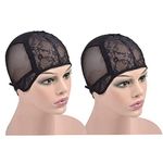 2 Pieces Double Lace Wig Caps for Making Wig Swiss Lace Hairnet Wig Cap with Adjustable Straps on the Back (Black M)