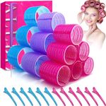 ALLBIZ Jumbo Hair Rollers Sets, Large Velcro Rollers for Hair Curlers, 32 Packs Hair Rollers With Clips Includes 3 Size 18 Pcs Heatless Velcro Rollers and 12 Pcs Hair Clips for Long Medium Short Hair (Jumbo)