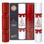 Premium Red & White Christmas Crackers – 6 x Luxury 14" Crackers with Velvet Bows – Includes Hat, Quiz Card & Premium Useful Gifts – Elegant Festive Table Decoration