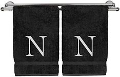 Monogrammed Hand Towel, Personalized Gift, Set of 2- White Block Letter Embroidered Towel - Extra Absorbent 100% Turkish Cotton - Soft Terry Finish - Initial N Black