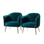 Nature Wood Decor Tufted Barrel Chair (Set of 2) Fabric Velvet Accent Chair for Living Room, Drawing Room, Bedroom & Office (Teal)