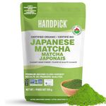HANDPICK Organic Japanese Matcha Green Tea Powder (100gm, 100 Servings) - Shade Grown for Smooth Taste | Culinary Grade, Direct From Shizuoka Japan | Resealable Ziplock Pouch