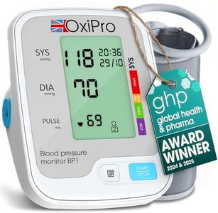 OxiPro BP1 Blood Pressure Monitors - Health & Pharma Recommended - BP Blood Pressure Machines for Home Use with Heart Rate Monitor & Large Cuff - Blood Pressure Monitors, White