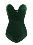 Choies Women's Burgundy/Black Sexy Plunge Neck Strapless Cross Back Velvet Bodysuit - Green - Medium