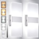 TRLIFE Dimmable LED Wall Sconces, 4 Color Temperature 12W Modern Wall Sconce Wall Mounted Light Set of 2 Dimmable Wall Lights for Bedroom Bedside Hallway Living Room Stairway(2 Pack, Silver)