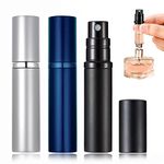 Refillable Perfume Bottle Atomizer for Travel, POTWPOT 3 Pcs Portable Mini Refillable Perfume Atomizer Bottle Perfume Travel Spray Bottle for Men and Women with 5ml Pocket Size (Black & Silver & Blue)