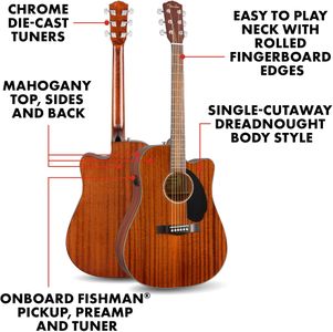 Fender CD-60SCE Electro-Acoustic Guitar – Cutaway, Natural Finish