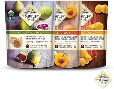 Sunny Fruit Organic Dried Fruit Assortment - Dates, Figs & Apricots Variety, 3 Bags (15 Individual Portion Packs) | ORGANIC, NON-GMO, VEGAN, HALAL, KOSHER, NO PRESERVATIVES, NO SUGAR ADDED
