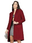 CHKOKKO Women Solid Open Front Casual Winter Wear Trench Coat Maroon XXL