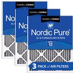 Nordic Pure 18x18x1PM12C-3 Pleated MERV 12 Plus Carbon AC Furnace Filters (3 Pack), 18x18x1"