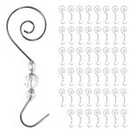 BANBERRY DESIGNS Christmas Ornaments Hooks Christmas Tree Hanger Silver Metal Wire Hanging Hook Set/48 -Swirl Scroll Design with Clear Beads -Hangers for Christmas Tree Decoration