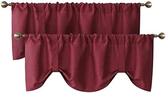 Home Queen Tie Up Curtain Valance Window Treatment for Living Room, Adjustable Balloon Rod Pocket Drape Valence, Set of 2, 54 X 20 Inch, Burgundy