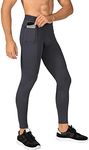 CALITIAN Compression Tights Men,Mens Leggings Yoga Pants Workout Running Sports Basketball Biker Leggings Compression Tights for Men with Pockets Grey,L