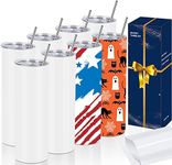 8 Pack Straight Sublimation Tumblers Set 30 Oz Skinny, Stainless Steel Skinny Sublimation Tumbler Blank With Shrink Wrap Film Lid Straw Set,Individually Boxed, Not Tapered