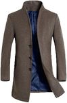 Lavnis Men's Trench Coat Long Wool Blend Overcoat Slim Fit Down Topcoat Thin Style Khaki 2XL