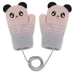 Toddler Magic Stretch Mittens Thick Plush Lined, Winter Baby Boys Girls Knitted Gloves Warm Fluffy Full Finger Gloves with Neck Hang String Cold Weather Outdoor Hand Warmer Ski Gloves for 0-6 Years