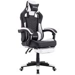 WOTSTA Gaming Chair with Footrest,High Back Gamer Chair with Massage Reclining Computer Chair Big and Tall Racing Gaming Chair Ergonomic Game Chair for Adults PVC Leather (White)