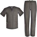 Basic V Neck Nursing Stretch Scrubs - Medical Scrubs for Men Stretch Plus Size Uniforms Set Top and Pants Scrubs Set JY7301 - Grey - X-Small