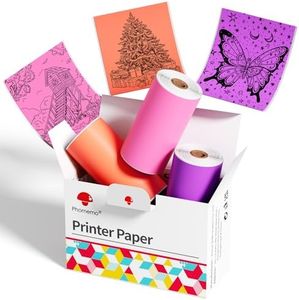 Phomemo Colorful Thermal Sticker Paper T02/M02X/Y02C/Q02 Pocket Printer, Black Character on Purpple/Pink/Orange, 50mm x 3.5m, Diameter 30mm, 3 Rolls