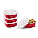 KITCHEN CLUE Microwave Safe Stainless Steel Tiffin Box/Lunch containers - Pack of 4 Pcs, 350 ML Each - Airtight & Leak-Proof Lids - Easy to Carry - Easy to Re-Heat in Minutes - Lunch Box for Office