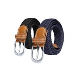 SWAUSWAUK Women's Belts x 2 pcs - Elastic Belt Women, Ladies Belts for Jeans & Pants, Slender Canvas Belt, One Size & 2.5 cm Wide (Black+Navy Blue)