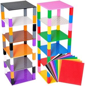 Strictly Briks Classic Stackable Baseplates, Building Bricks for Towers, Shelves, and More, 100% Compatible with All Major Brands, Rainbow Colors, 12 Base Plates & 80 Stackers, 6x6 Inches