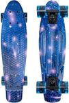 KMX 22 Inch Classic Mini Cruiser Skateboard for Boys, Girls, Kids, Teens, Students - Beginner Skateboard for Kids Ages 6-12, Skate Board LED Light up Wheels Cool Penny Board(Galaxy Blue)