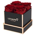 Preserved Roses in A Box - Forever Roses That Last A Year - Eternal Fresh Rose Box - Real Flowers for Delivery Prime Birthday - Long Lasting Roses in Box- Gift for Her, Mom, Wife(Red, 4pcs)