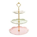 MALACASA, Series Sweet.Time, 14.5" Tall 3 Tier Cake Stands (6" & 8" & 10") Round Ceramic Dessert Cake Tower Stand, Porcelain Party Food Server Display Holder with Golden Carry Handle, Colorful