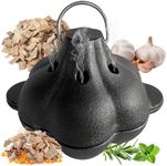 BOLVOUD Cast Iron Smoker Roaster & Garlic Baker, Pre-Seasoned Cast Iron Garlic Roaster for Grill Oven, Wood Stove Steamer, Cast-Iron Smoking Roaster for BBQ Smoky, Flavorful Vegetables, Wood Chips