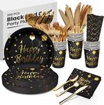 200PCS Happy Birthday Plates and Napkins Party Supplies，Serves 25 Guests
