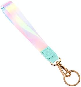 Cute Wrist Lanyard for Keys / Women’s Wristlet Strap for USB, Small Wallet & Phone / Aesthetic Short Mini Key Chain Holder with Clasp / Girls Holographic Sparkly Glittery Keychain Accessories (Mint)