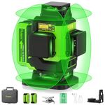 Huepar 4x360 Laser Level Self-Leveling 16 Lines Green Beam 4D Cross Line Tiling Floor Laser Tool-2 x 360 Horizontal & 2 x 360 Vertical Laser Lines with Two Li-ion Batteries and Hard Carry Case-LS04CG