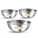 Kraft Futuretec Triply Stainless Steel Cookware Tasla Set of 3-1.1L, 1.5L and 2.4L / 2.5 mm Thick Extra Deep Tasla/Kadai for Cooking/Heavy Induction Bottom- 5 Year Warranty