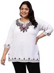 Indietoga Women's Plus Size White Rayon Longline Tunic Tops (10001502_Purple Embroidered_5XL)