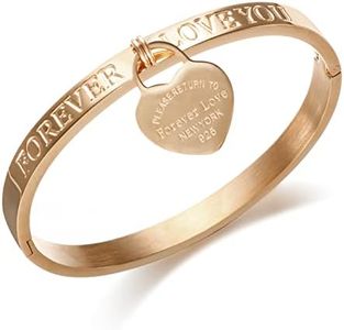 JINHUI Gold Bangles Bracelets for Women, Love Heart Dangle Charm Dainty Women’s Bangles Bracelets Hollow out 18K Plated Engraved Stainless Steel 6.5”, Large, Stainless Steel, no gemstone